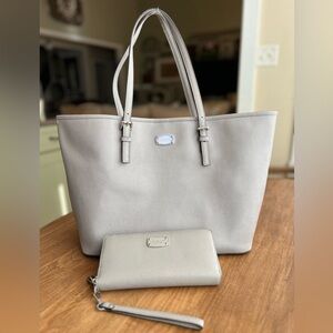Large Gray Michael Kors tote and Wallet combo